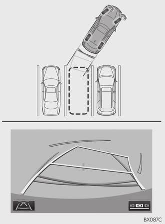 1. LEXUS BACKKAMERA PARKERING När du parkerar i ett utrymme som ligger i motsatt riktning mot utrymmet som beskrivs nedan ska ratten vridas åt motsatt håll. 1 För växelspaken till läge R.