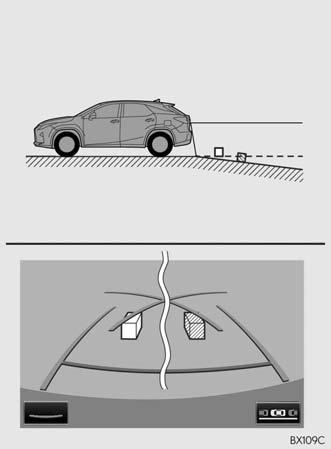 1. LEXUS BACKKAMERA OM MARKEN BAKOM BILEN LUTAR BRANT NEDÅT Hjälplinjerna som visar avståndet verkar vara längre från bilen än det verkliga avståndet.