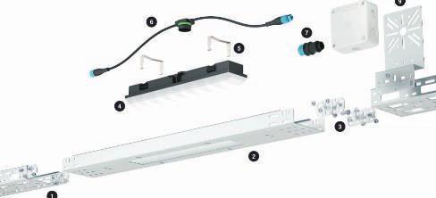 Installationsprincip för kabelförläggningssystem med inbyggd LED-modul Systemkomponenter