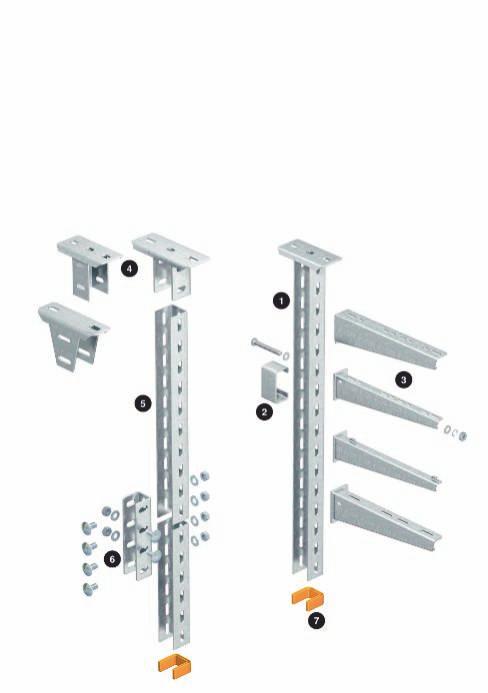 Installationsprincip U-pendelfäste US 5 Planeringshjälp för monteringssystem Systemkomponenter US 5-takpendel 2 Distansstycke 3 Vägg- och