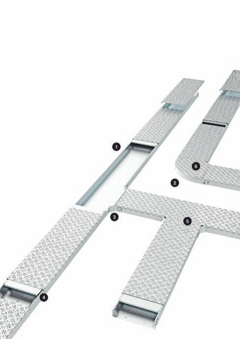 Installationsprincip kabelrännesystem, gångbara Planeringshjälp för gångbara kabelrännesystem Systemkomponenter abelränna SSU 2 Böj 90 3 T-stycke 4