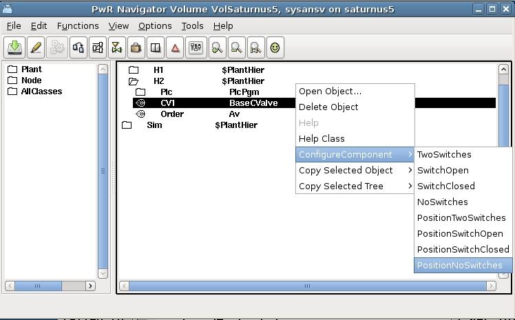 Fig ConfigureComponent alternativet PositionNoSwiches Vi lägger även in subgrafen BaseComponent/CValve i en Ge-bild och kopplar denna till huvudobjektet.