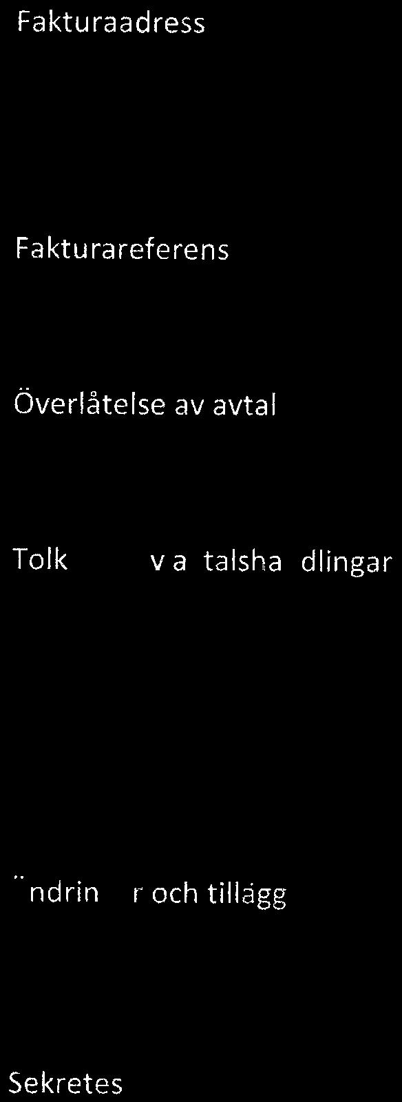 Fakturaadress Leverantörsfaktura 89188 Örnsköldsvik Fakturareferens Fakturareferens: 45120000/01 Överlåtelse av avtal Avtal får inte överlåtas på annan Leverantör utan Beställarens skriftliga