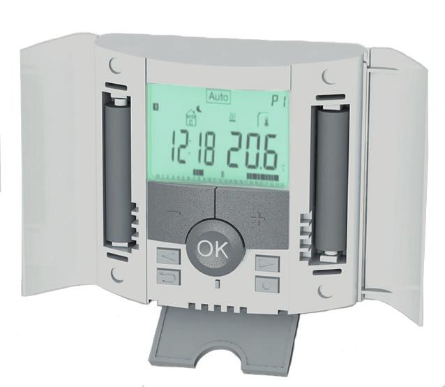 LK Rumstemperaturenhet SC-RF LK Rumstemperaturenhet SC-RF levereras med antenn för trådlös kommunikation mellan shuntautomatik och rumsenhet, batterier samt bordsställ för rumsenhet.