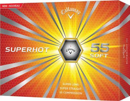 Callaway Superhot 55 Soft Ny tredelsboll med höghastighetskärna och mjukt Trionomer-skal som ger högre bollhastighet, och HEX dimplemönster som ger bättre lyft och längre carry.