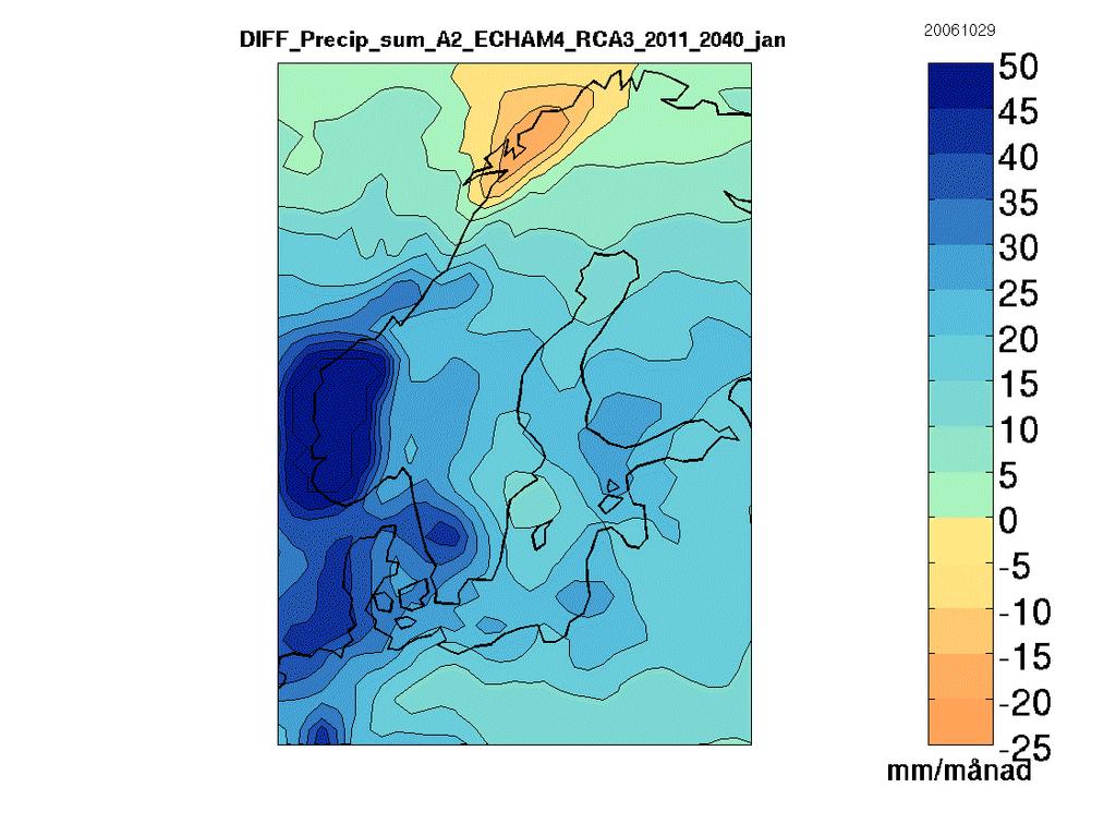 utsläppsscenario A2, samt GCM-modellen ECHAM4. (Data från Rossby Center-SMHI).