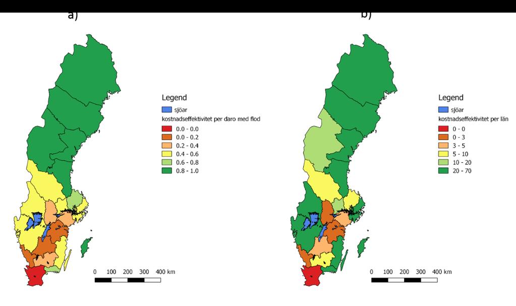 42 RISKANALYS AV SIGNALKRÄFTA I SVERIGE För att på ett systematiskt sätt fånga upp dessa regionala skillnader har vi bedömt kostnadseffektivitet i att skydda flodkräftvatten utifrån två följande