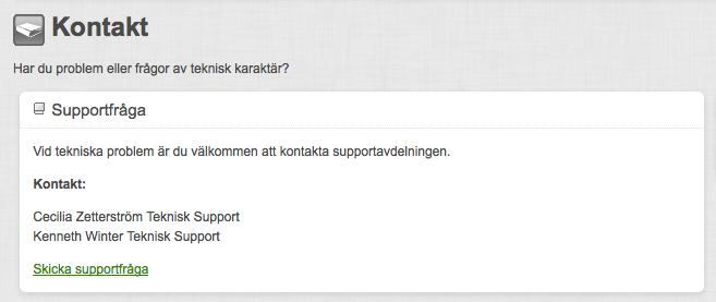 Sida 113/276 Så här kommer informationen att visas för användarna under Support > Kontakt i huvudmenyn.
