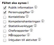 Sida 117/276 Textfält flera rader: Ett lite större fritextfält skapas. Den här typen är lämplig för till exempel "Om mig"-fält. Datum:Används för datuminformation, till exempel "Första arbetsdagen".