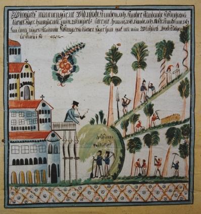 1999 Kristianopels kyrka, Blekinge Konservering av korväggens dekorationsmålning. Utförd 1837 i limfärgsteknik på stående plankvägg.