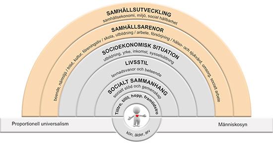 Figur 4: Östgötamodellen för jämlik hälsa ett samspel mellan individ, miljö och samhälle.
