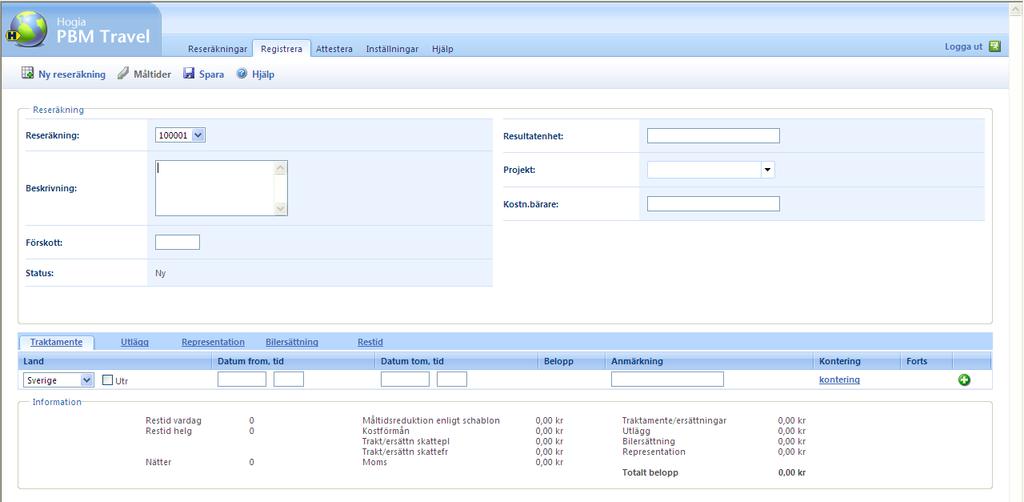 samt status för dessa. Registrera Under fliken Registrera registreras reseräkningarna.