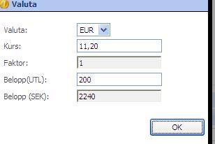 När du sedan klickar på Tab-tangenten beräknas både beloppet exklusive moms samt momsbeloppet. Momsen går att korrigera om så skulle behövas. OBS!