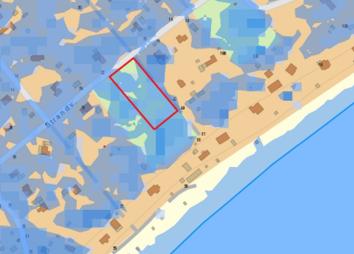 BESLUT 11(16) Figur 6: Blå markering visar nivån för +3 meter och röd markering visar planområdets utbredning.