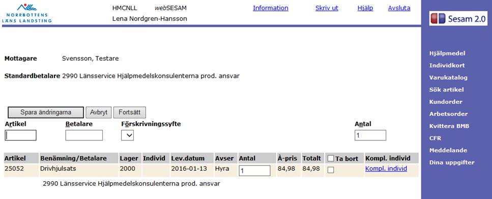 Beställa komponenter till tidigare förskrivet individmärkt hjälpmedel (komplettera Individ med en komponent) Varför är det viktigt att koppla komponenter på den individ den tillhör?