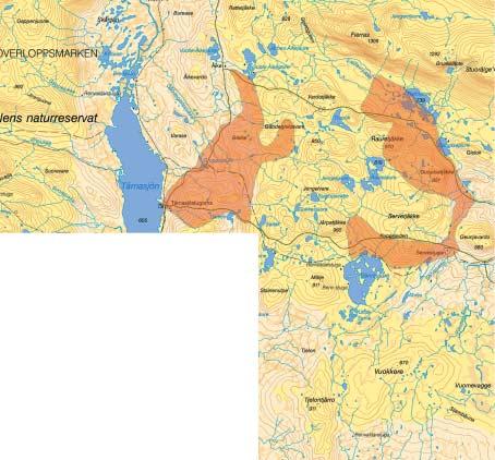 Figur 2. Arbetsområdet Fiellojaure, Sorsele socken och kommun. Kartblad 25 F 2 3 i j, 25 F 4 5 g h och 25 F 4 5 i j. Skala 1:125 000.