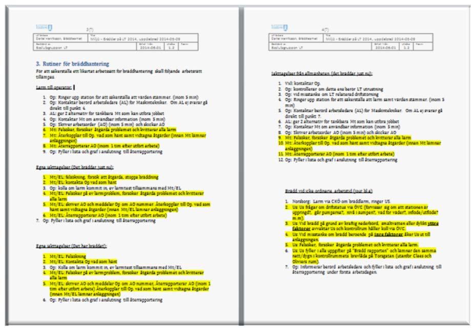 Olika sätt vi upptäcker brädd och behöver rutiner för arbetsprocess i skriftform Hög Nivå/Bräddlarm till driftövervakare (SCADA system) Ett exempel Egna