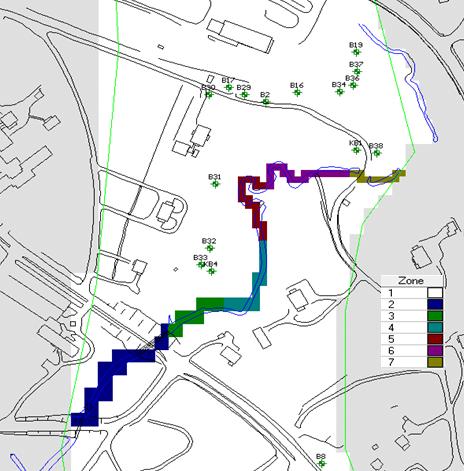repo001.docx 2012-03-29 N Figur 12: Indelning av Örbäcken i zoner för beräkning av flöden till bäcken längs olika delsträckor.