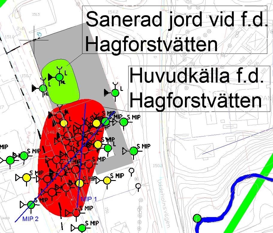 ra04s 2010-12-15 Figur 48: Ungefärlig föroreningsutbredning av huvudkälla i plan. Omfattningen i plan är ca 2 800 m 2. I djupled finns det förorening ungefär från 2 4 m under markytan (ca +146 148 m.