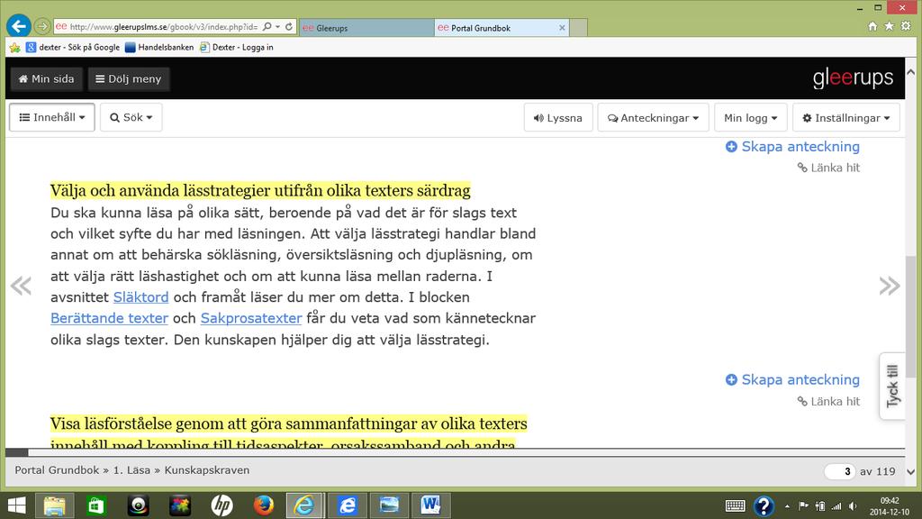 I bild ser vi verktygsfältet, den efterföljande brödtexten med innehållande länkar samt ikoner till höger som erbjuder