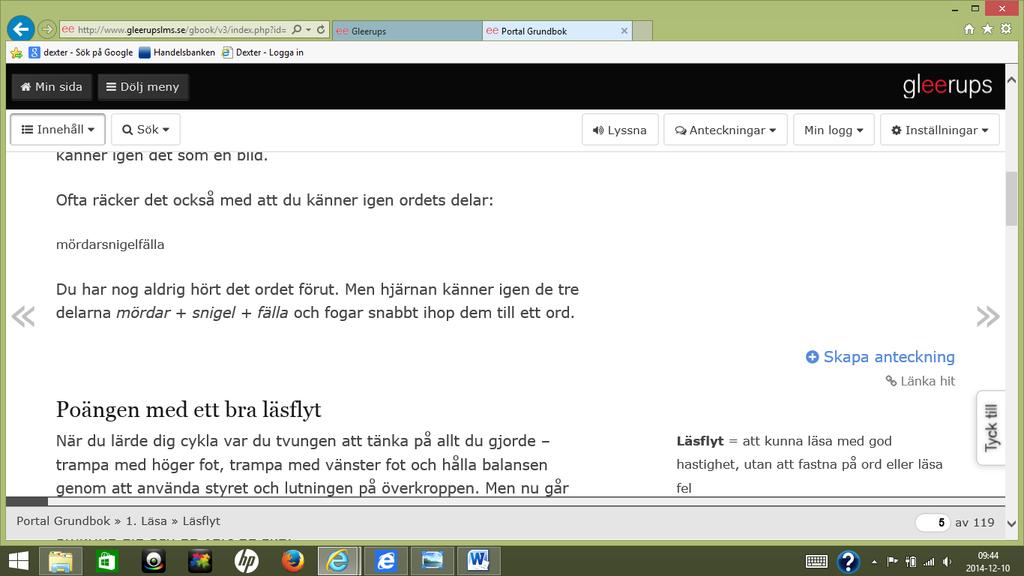 I bild ser vi verktygsfältet, den efterföljande brödtext samt en förklaring