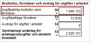 Använt en löneart som är Skattegrundande och kopplad till ackumulator 111 men Ej underlag för arbetsgivaravgift.