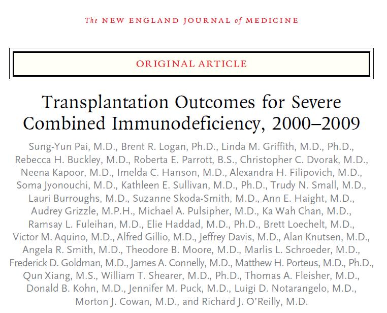 Därför SCID: 100%-ig mortalitet utan allogen stamcellstransplantation HSCT ju förr desto bättre i frånvaro av infektion Tx före 3,5 mån ålder