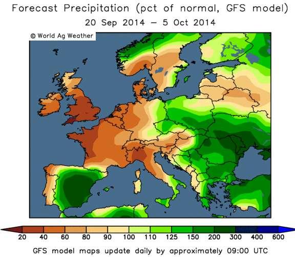 SEB Veckobrev råvaror 15 (40) Källa: World Ag Weather Prognoskartan för nederbörden i USA ser om något ännu torrare ut än förra veckan.