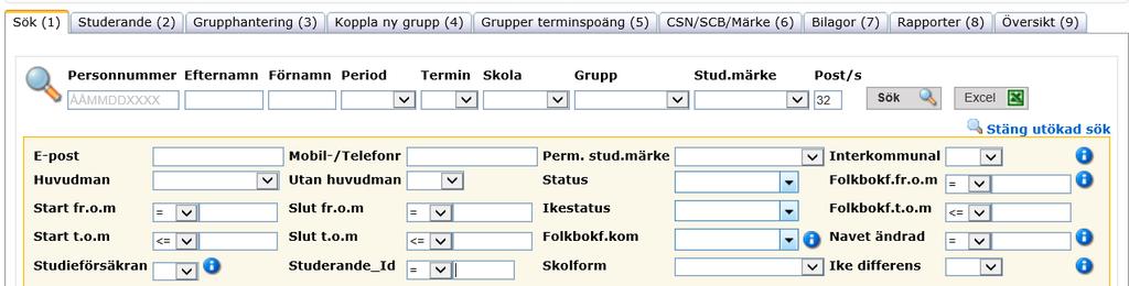 2. Fyll i Studerande-id och klicka på Sök Sida 32 av 38 Studerande-id i Alvis är