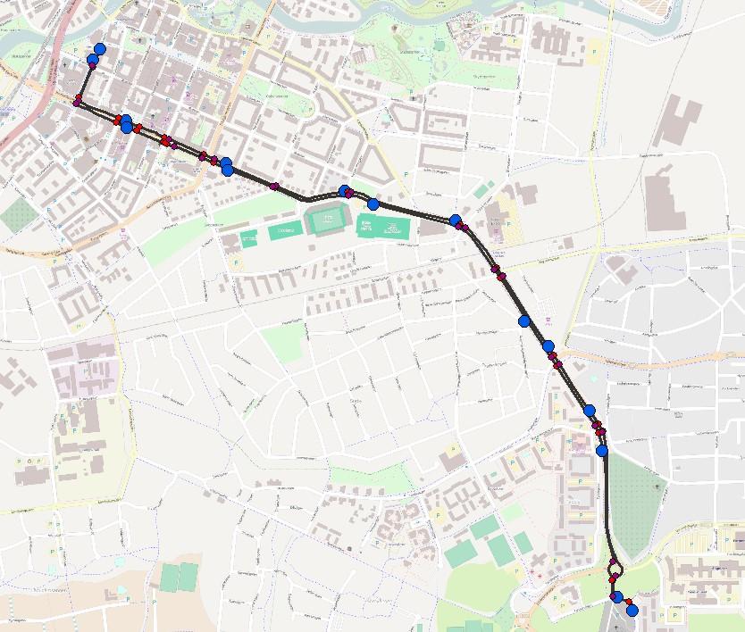 5 Rudbecksgatan (Studentgatan Konserthuset) Figur 5 Den studerade sträckan mellan Studentgatan och Konserthuset.