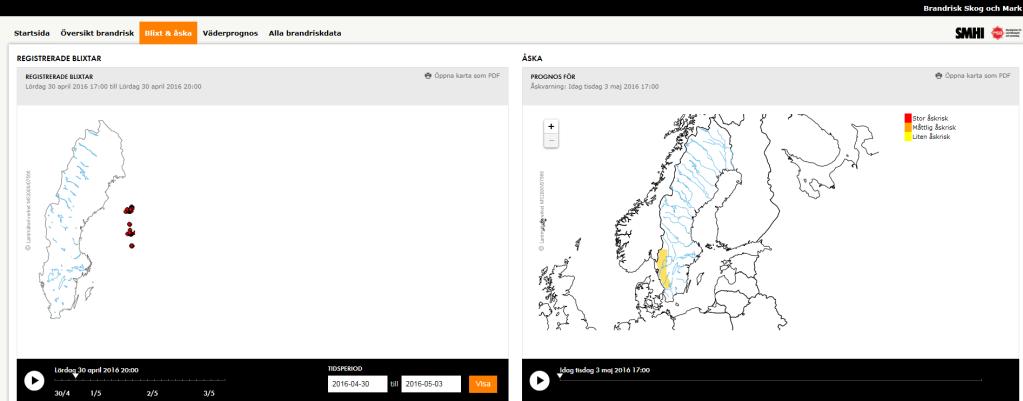 samhällsskydd och beredskap 5 (9) Fliken Blixt och Åska: Här presenteras registrerade blixtar och åskriskprognoser.