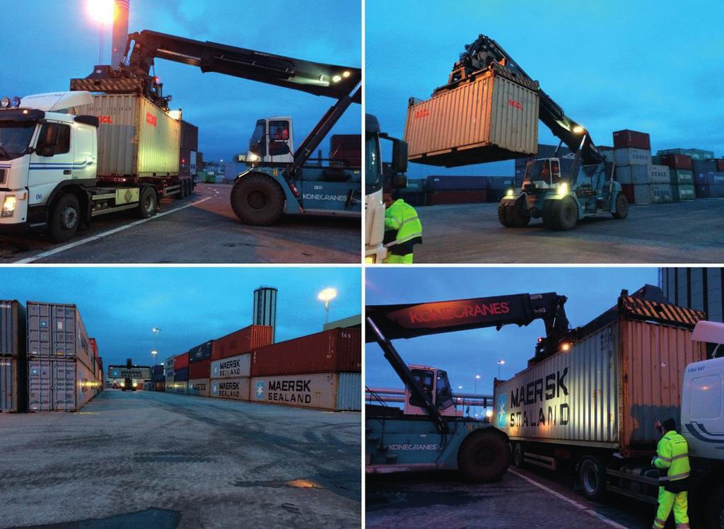 Intermodala godsterminaler Figur 6-23: Lastning och lossning av lastbilar utförs med reachstackers som också sköter transporterna mellan lastplats och uppställningsplats.