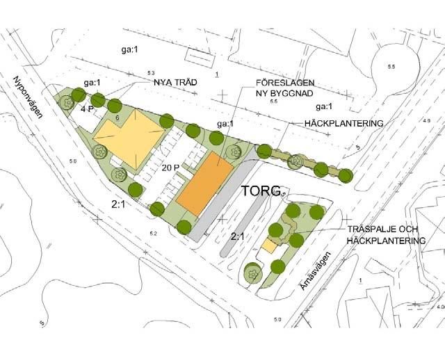 Planbeskrivning ANTAGANDEHANDLING 8(11) Illustrationen ovan visar en tänkbar utformning av verksamhetsområde och torgyta.