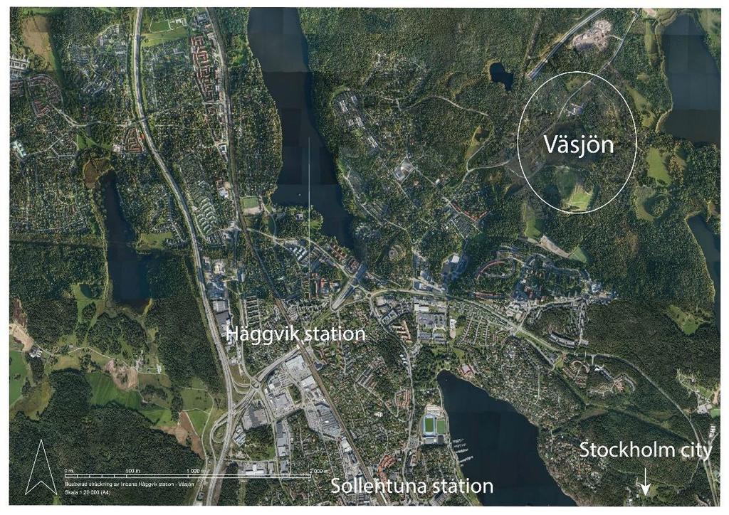 23 Figur 3-3 Väsjön är beläget cirka 1,5 mil norr om Stockholms city, 3,5 4,5 kilometer nordöst om Sollentuna centrum och 2,5 3,5 kilometer nordöst om pendeltågsstationen Häggvik station.