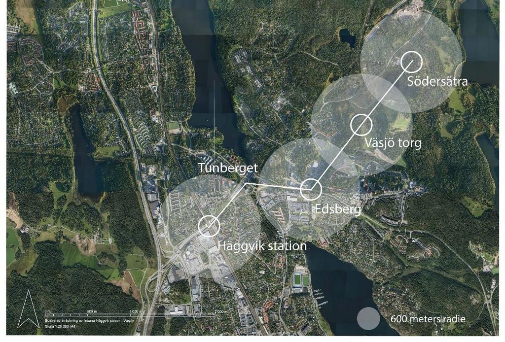 26 3.2 Rekommenderad sträckning för linbana Linbanan i Sollentuna planeras ha en sträckning på cirka 3 kilometer med 4 stationer.