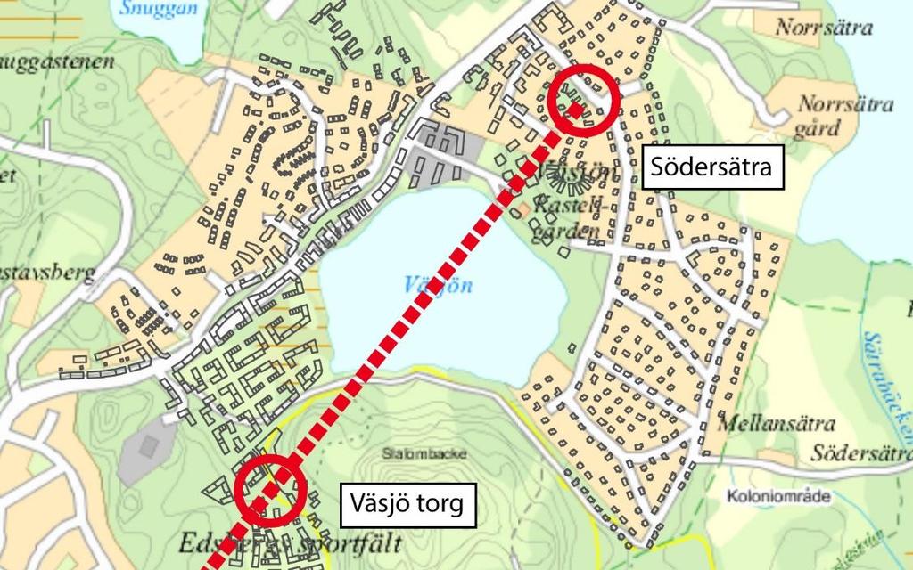 32 Figur 3-12 Linbanesträckning mellan Väsjö torg och Södersätra.