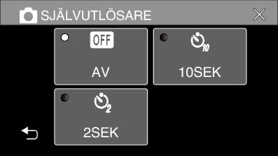 Inspelning o Hur man använder självutlösaren i stillbildsläge 1 Öppna LCD-skärmen 5 Tryck på 2SEK eller 10SEK 0 Kontrollera om inspelningsläget är B 0 Om läget är A video ska man trycka på A på