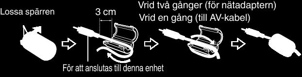 fästa huvudfilter till nätadapterns kabel och AV-kabeln (på sidan som ansluts till denna enhet) kan minska störningar som uppstår när denna enhet
