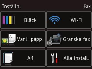Kapitel 1 Skärmen för inställningar 1 Pekskärms-LCD:n visar maskinens status när du trycker på (Inställn.). Du kan kontrollera och få åtkomst till maskinens alla inställningar via skärmen nedan.