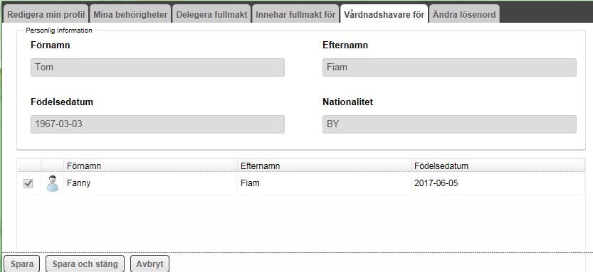 VÅRDNADSHAVARARE FÖR Under fliken Vårdnadshavare för kan du se dina barn som du är vårdnadshavare för och även hämta eller registrera barn om du är Bank-idanvändare med svenskt personnummer.