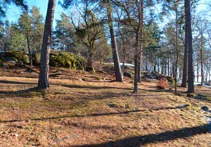 I bakgrunden, på andra sidan Ramsundsån syns en stenansamling framför Ramsunds gård.