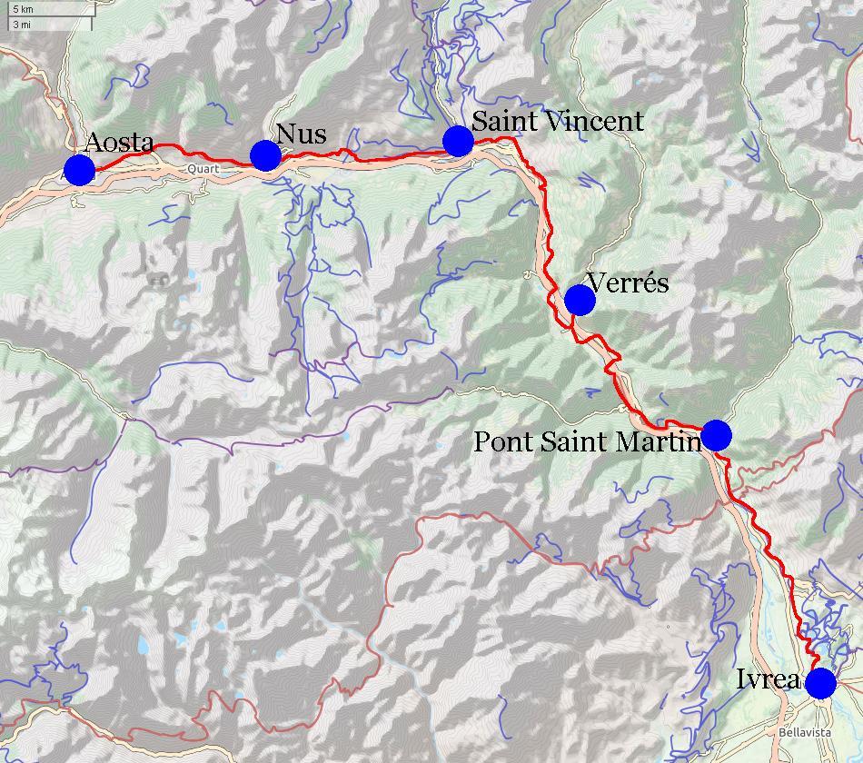 Via Francigena, Aosta Ivrea, 6 nätter 8(8) Via Francigena genom Italien Omnes viae Romam perducunt, alla vägar bär till Rom är en gammal devis som under medeltiden inte var långt från sanning.
