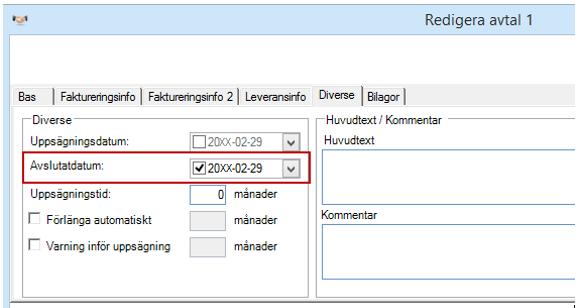 Underhåll och Rapporter Ett avtal kan ändras tills dess att första fakturan är skapad. Efter detta är det enbart vissa uppgifter som kan ändras.