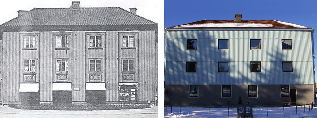 Figur 7: Ursprunglig fasad och renovering med tilläggsisolering i ett landshövdingehus i kvarteret Välten i Göteborg.