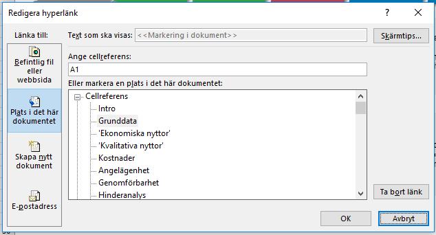 Därefter kan du ange vilken flik (cellreferens) bilden ska ta till när denne klickar på den. 3.