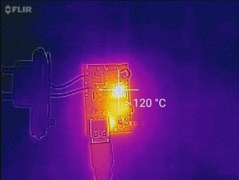 minuter då temperaturen gick över mätbart område för IR-kameran, 120 grader Celsius.