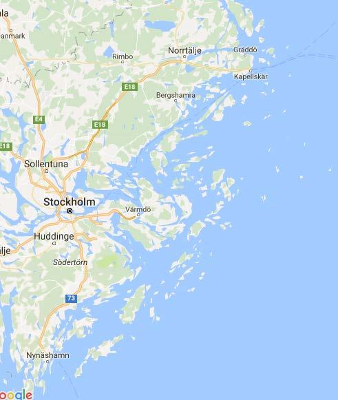 Arholma (N) Landsort (S): 15 mil (80 sjömil) Stockholm (V) Svenska Högarna (Ö): 8 mil