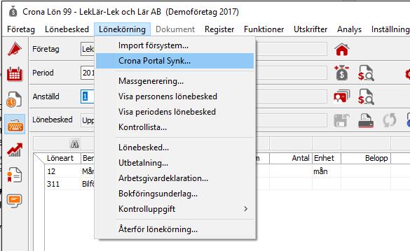 Uppstart Çrona Portal Med menyvalet utbyter programmen information genom att skicka information som är ny sedan senaste synk.
