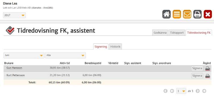 Signera Çrona Portal Assistenten kontrollerar och signerar HNär månaden är slut loggar assistenten in på Crona Portal, kontrollerar och korrigerar sina registrerade tider vid behov.