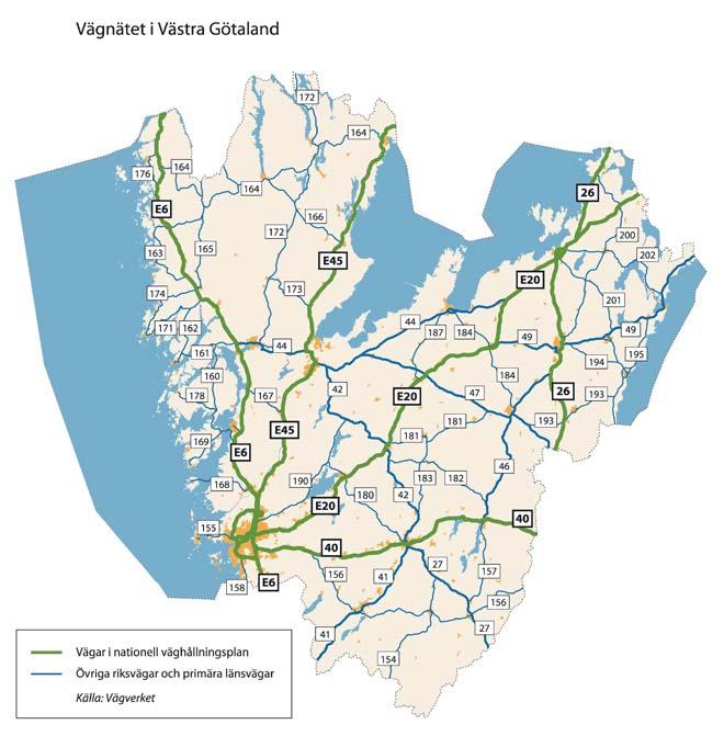 37 Karta över vägar i Västra Götaland.